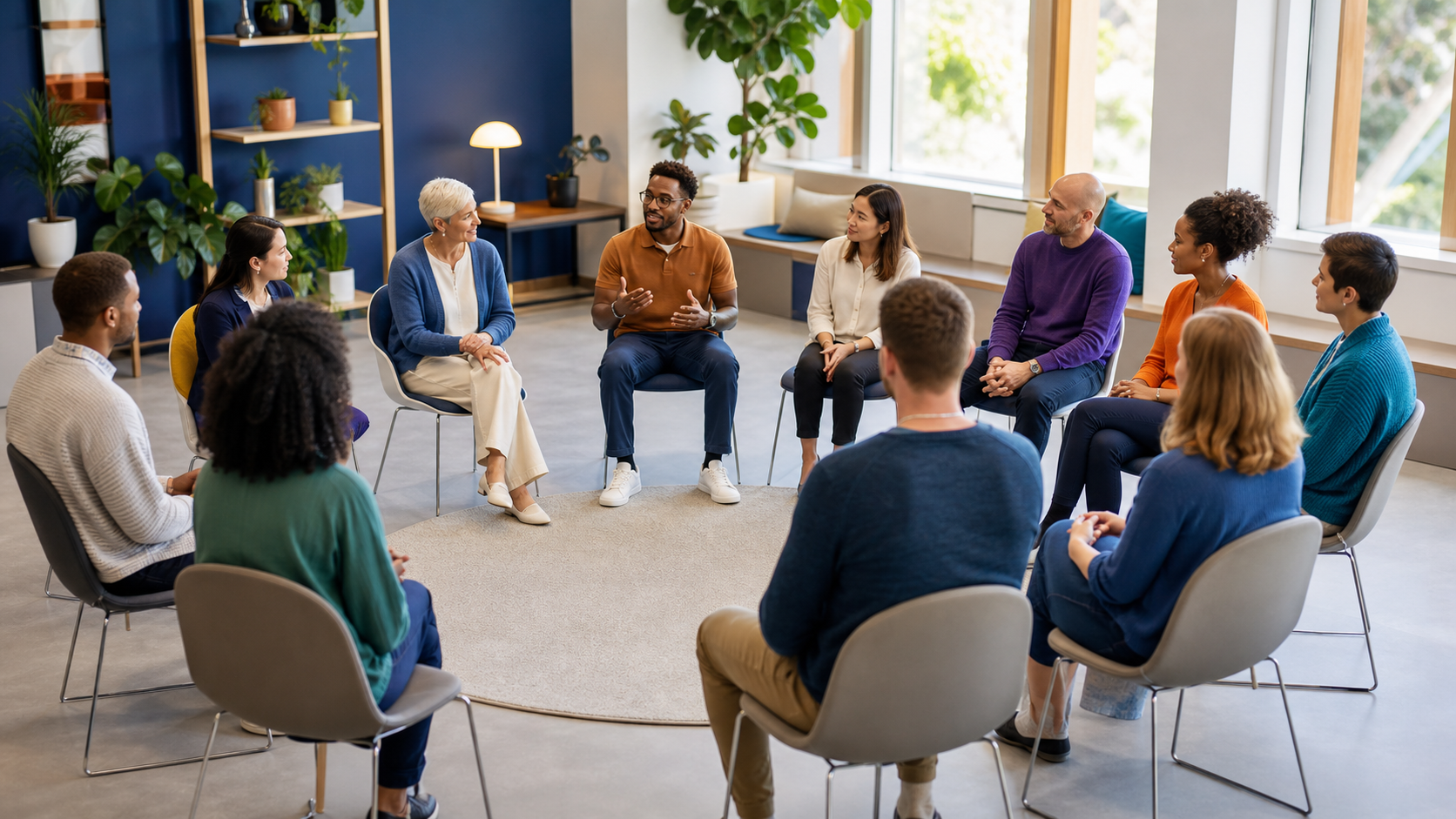 A diverse group seated in a circle with equal opportunity to speak
